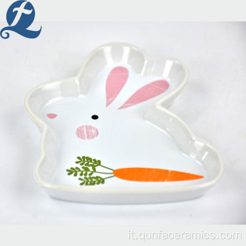 Piatto a forma di coniglio in ceramica in gres porcellanato decorativo